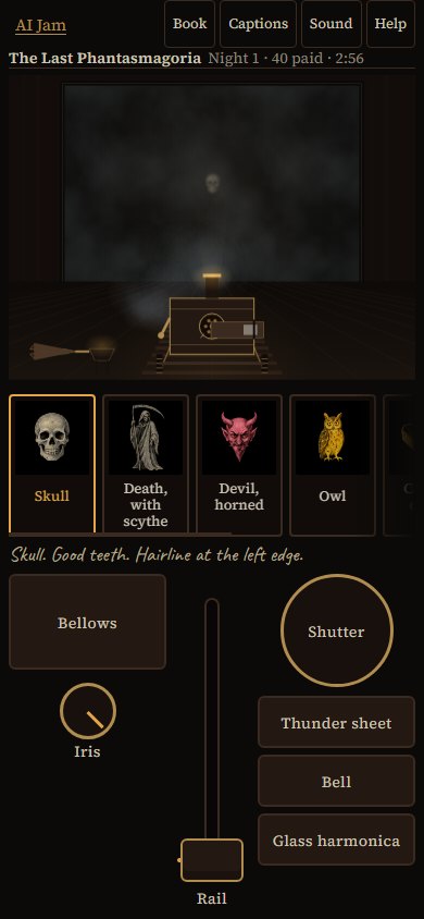 The game on a phone in portrait: the screen above, the plate rack, the bellows, iris, rail and cue controls below.